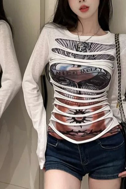 Edgy Cut Out Slim Fit Mesh Top Main image