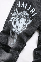 Punk Ripped Star Embroidered Denim Pants