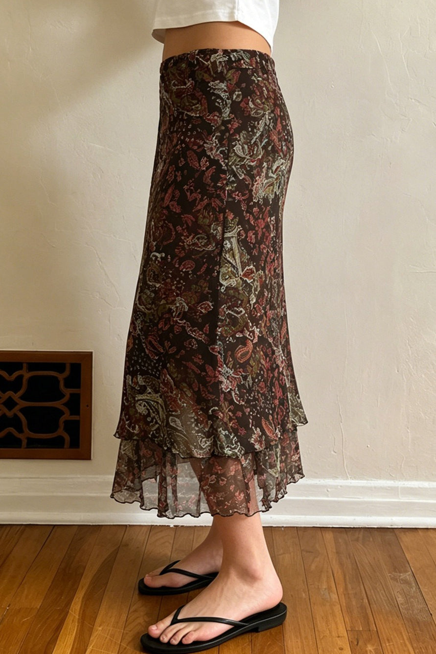 Paisley Print Ruffle Hem Skirts