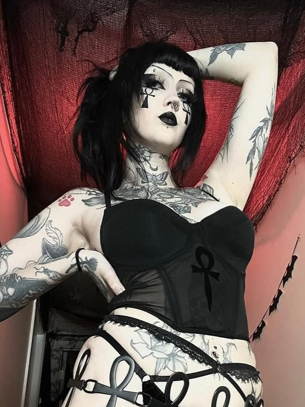 Gothic Cross Print Crop Top
