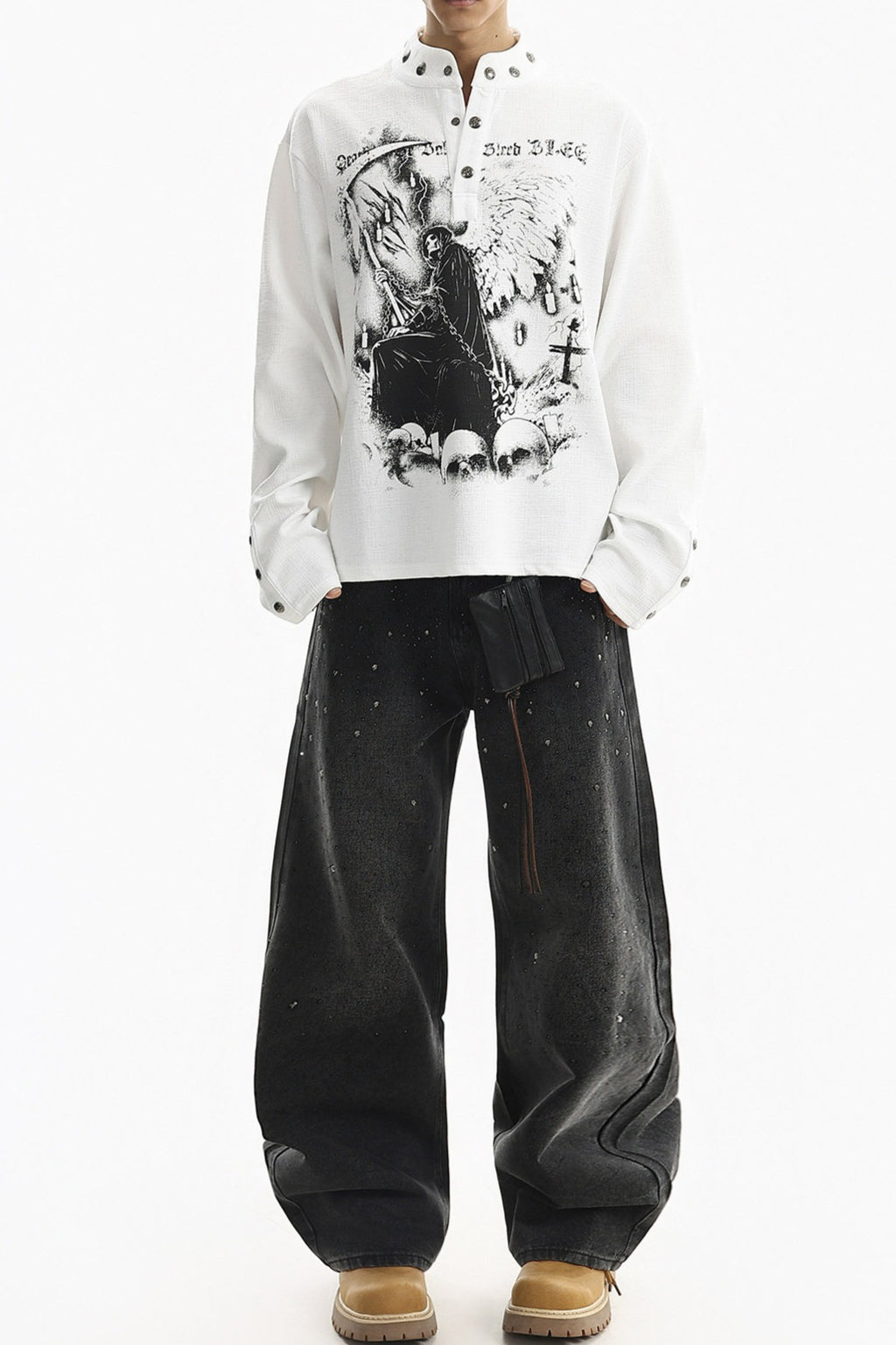 Graphic Snap Collar Long Sleeve Sweatshirt