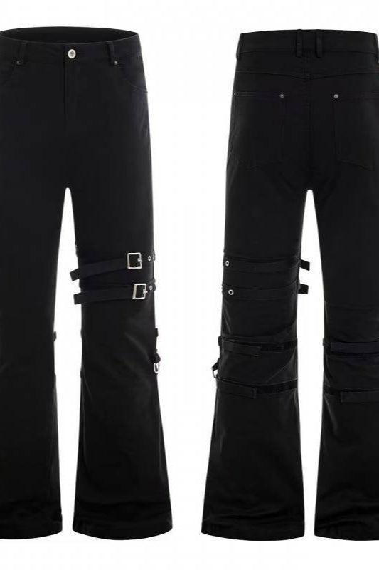 Strap Buckle Flared Cargo Jeans