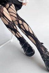 Dark Gothic Punk Torn Fishnet Lace High Socks