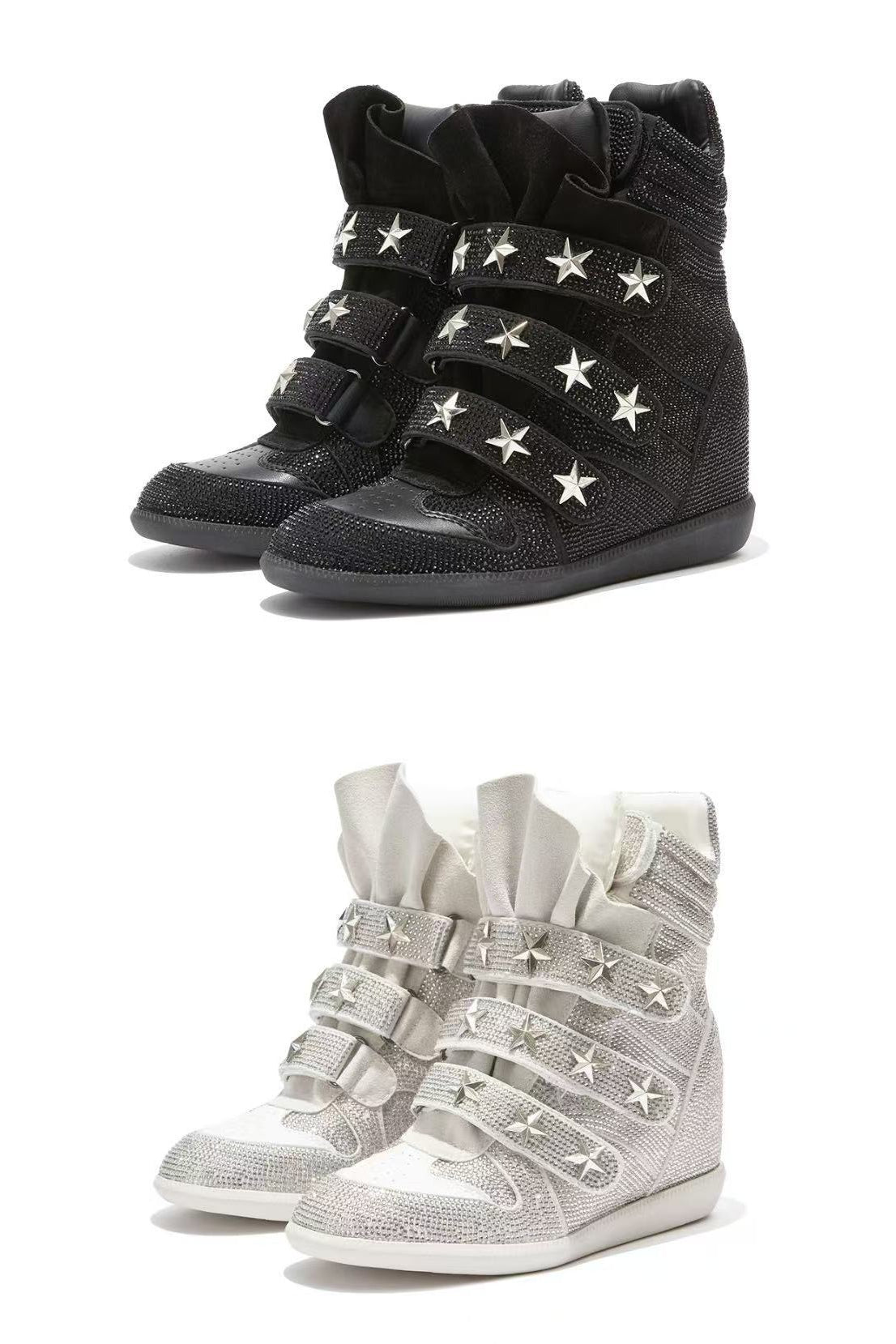 Star-Studded Velcro Wedge High-Top Sneakers