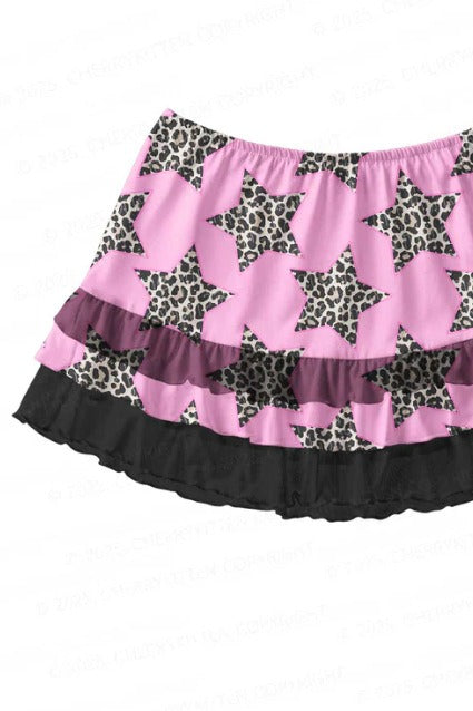 Pink Star Print Ruffle Mini Skirt