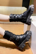 Lace-Up Buckle Mid-Calf Combat Boots