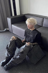 Black Baggy Distressed Denim Pant