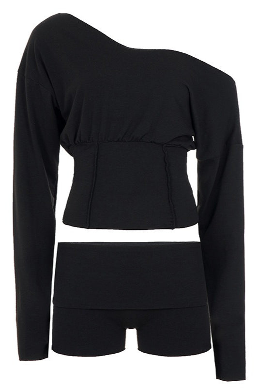 Asymmetric Gathered Waist Shorts Sets