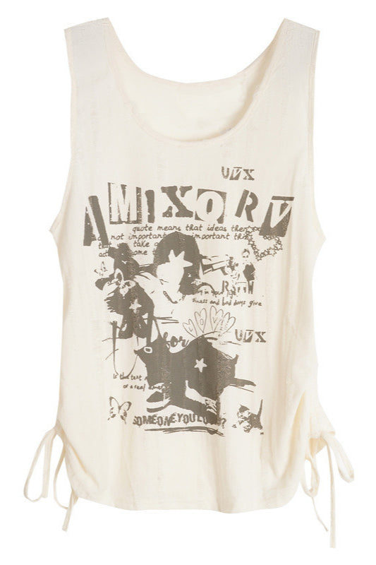 Distressed Graphic Sleeveless Tank Top Main image