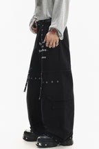 Studded Pocket Wide-Leg Cargo Jeans