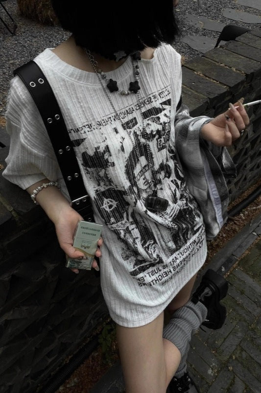 Edgy Printed Textured Knit T-shirt Main image