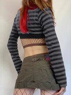Slim Striped U-neck Gothic Vintage Knit Crop Top