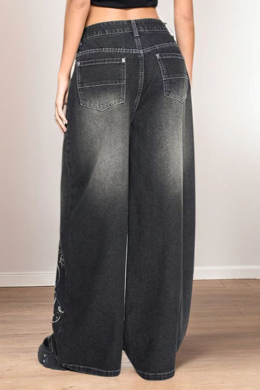 Ornate Scroll Washed Denim Pants