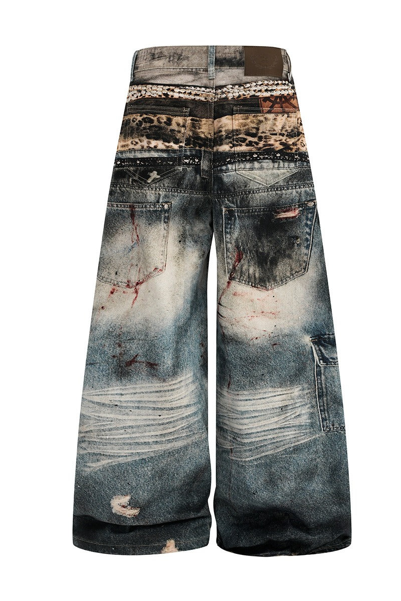 Printed Patchwork Denim Pants Secondary image