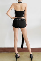 Eyelet Halter Strap Shorts Sets