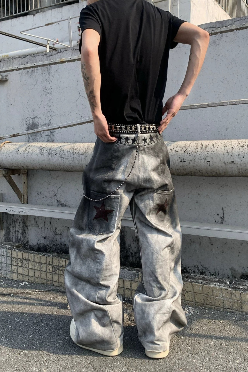 Spray Paint Dirty Dye Print Loose Fit Jeans Pants
