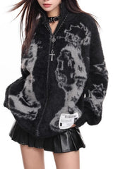 Street Abstract Jacquard Loose Cozy Cardigan Sweater