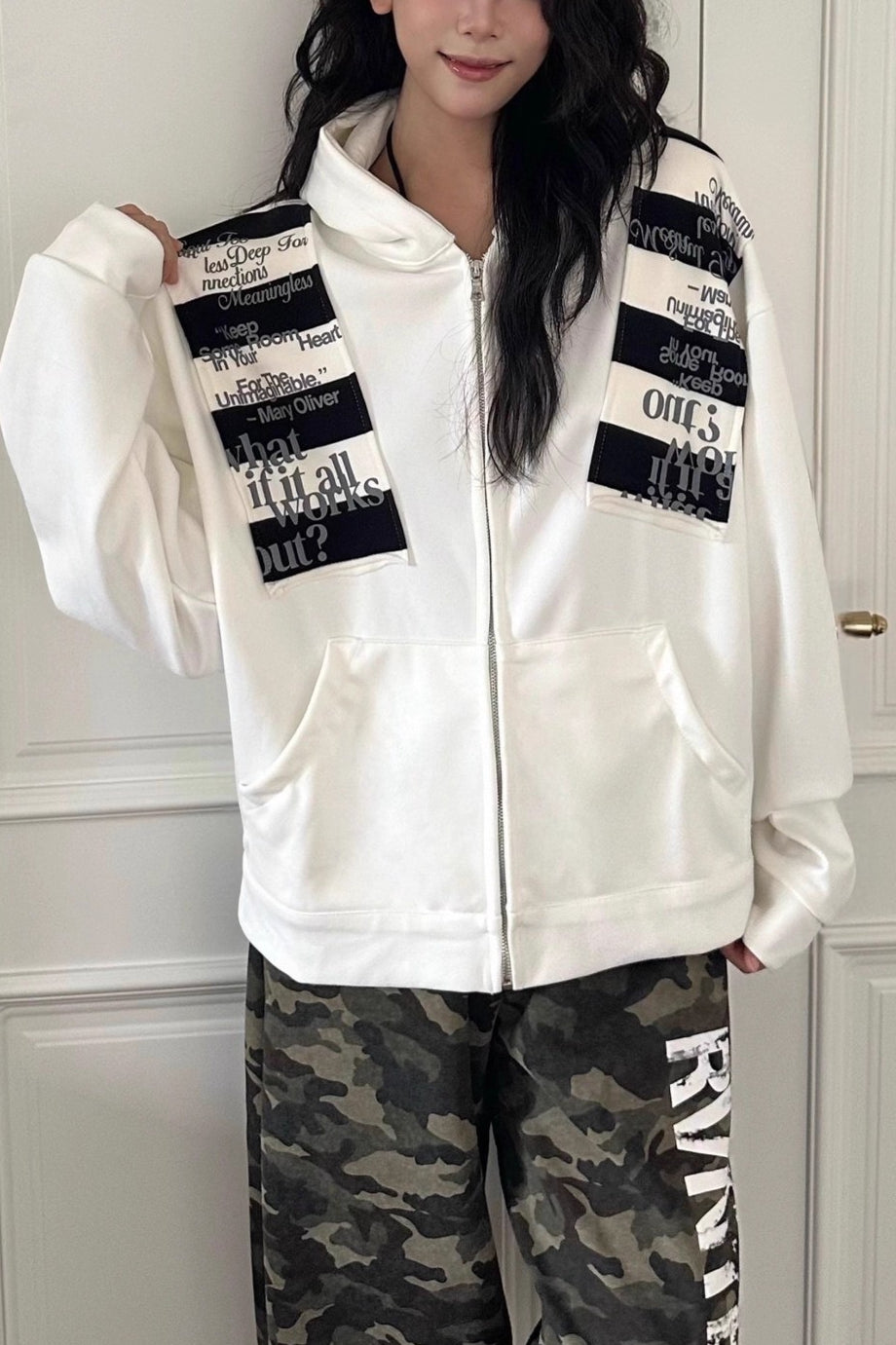 Graphic Patch Zip Up Hoodies