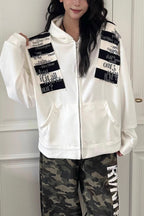Graphic Patch Zip Up Hoodies