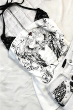 Retro Black White Thorn Wing Print Lace Halter Top