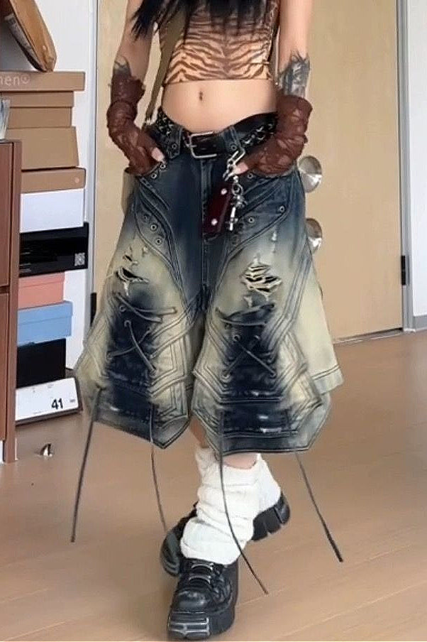 Vintage Harajuku Y2K Ripped Shorts