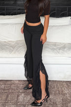 Lace Hem Foldover Flared Pants