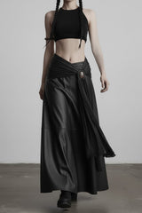 Dark Fashion Asymmetrical Ring-Tie Leather Skirt
