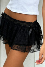 Black Lace Ruffle Mini Skirt