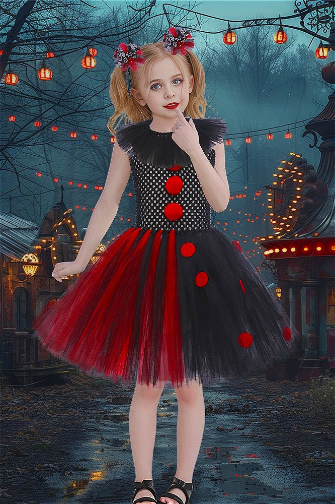 Red Clown Dress Kid Halloween Costume Main image