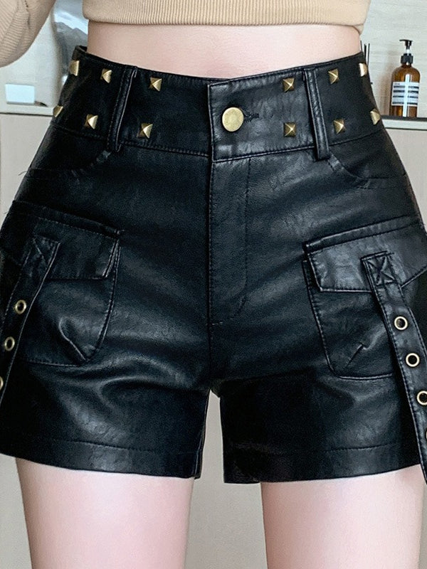 Chic Bodycon Studded PU Leather Shorts Secondary image