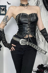 Y2K Cyber Punk PU Leather Bandage Corset