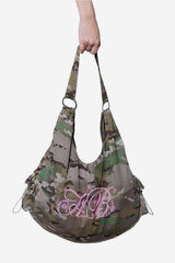 Y2K Street Camo Letter Print Shoulder Bag