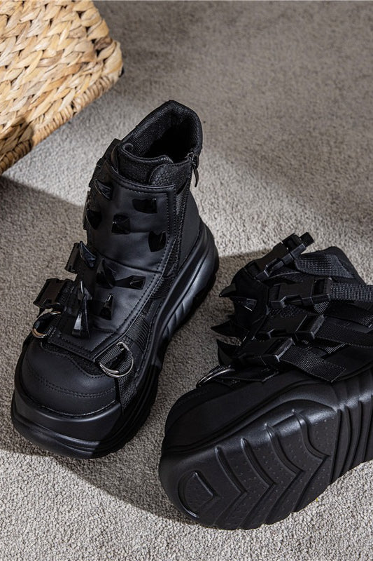 Spiked Strap Platform Combat Boots