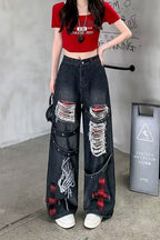 Distressed Graphic Wide Leg Jeans