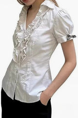 Vintage Collar Ruffle Puff Sleeve Blouse