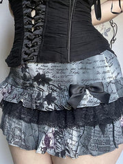 Dark Gothic Lace Bow Low-Rise Mini Skirt