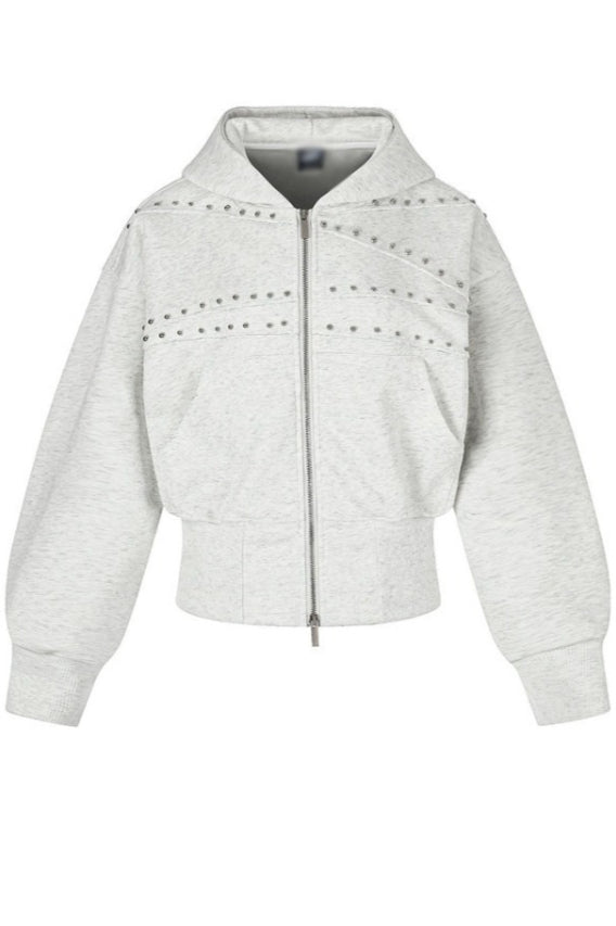 Washed Studded Cropped Zip Hoodies