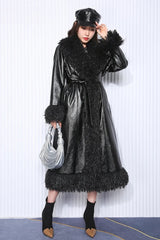 Long Loose Quilted PU Leather Coat