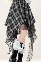 Black Plaid Lace Asymmetrical Mini Skirt