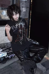 Dark Punk Alt-Girl Printed Silk Loose T-shirt