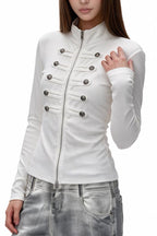 Metal Button Braided Zip Cardigans