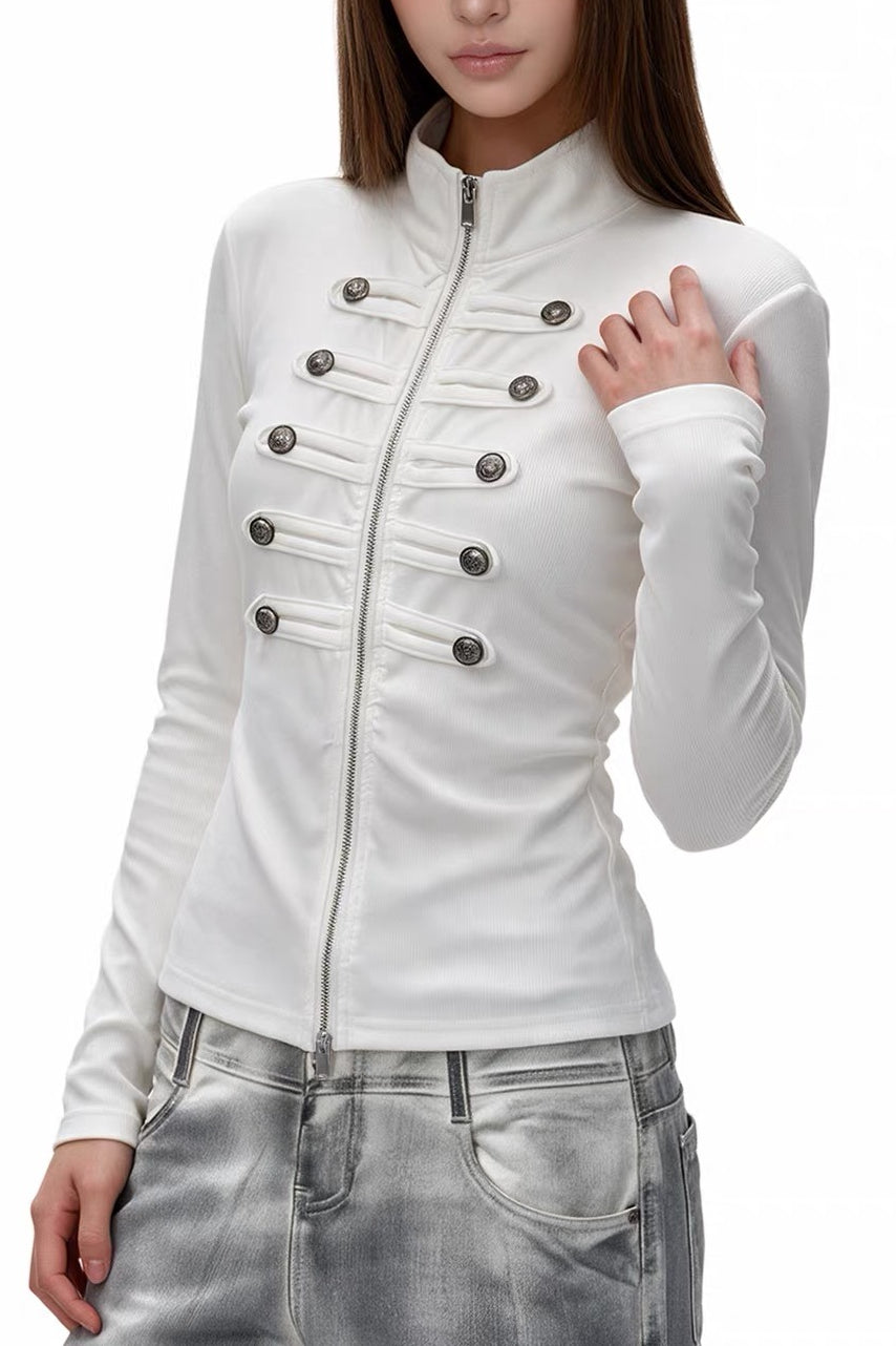 Metal Button Braided Zip Cardigans