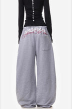 Gothic Letter Print Curved-Leg Sweatpants