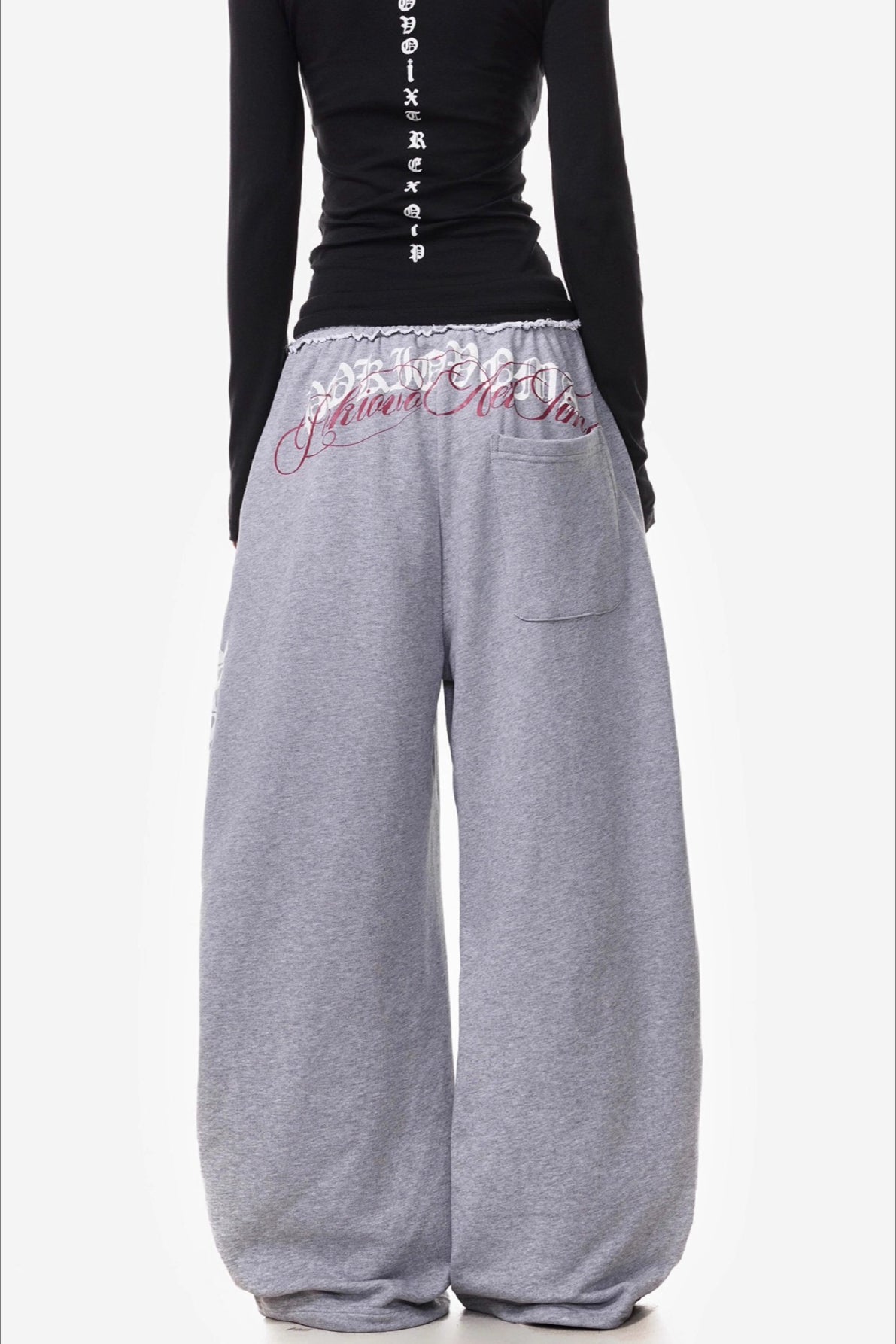 Gothic Letter Print Curved-Leg Sweatpants