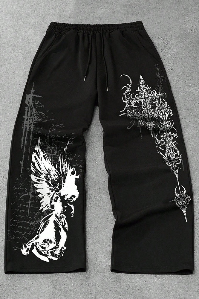 Assorted Graphic Drawstring Wide Leg Pants