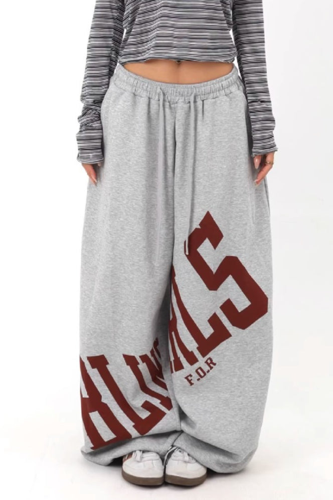 Oversized Letter Print Wide Pants