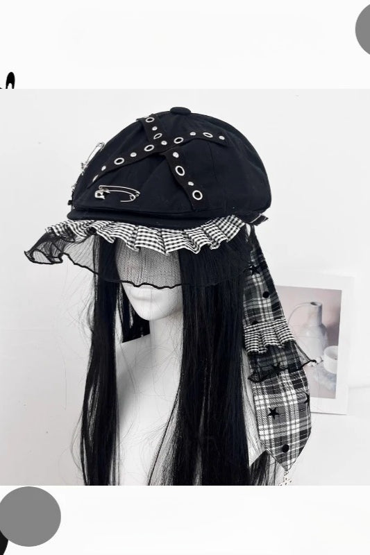 Punk Spice Y2K Lace Long Streamer Beret Hat Main image