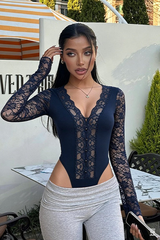 Scalloped Lace Button Bodysuit Cardigans