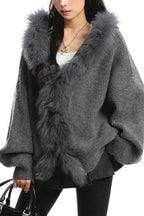 Plush Trim Hooded Button Sweaters