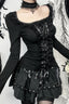 Square Neck Ribbon Lace Up Long Sleeve Top